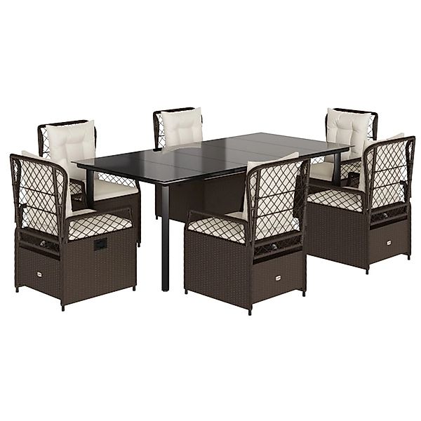 vidaXL 7-Tlg Garten-Essgruppe mit Kissen Braun Poly Rattan 3262983 günstig online kaufen