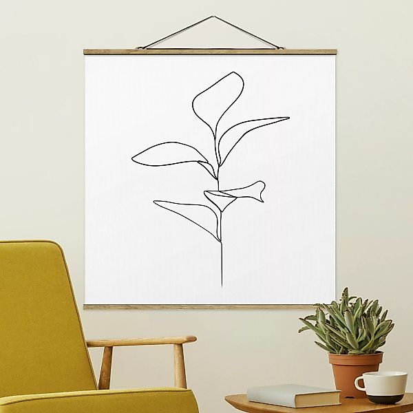 Stoffbild Blumen mit Posterleisten - Quadrat Line Art Pflanze Blätter Schwa günstig online kaufen