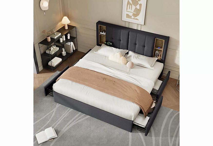 REDOM Polsterbett Doppelbett (4 Schubladen, ohne Matratze), mit Kabellosem günstig online kaufen