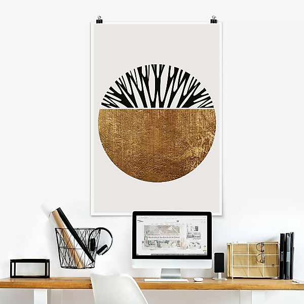 Poster Abstrakte Formen - Goldener Kreis günstig online kaufen