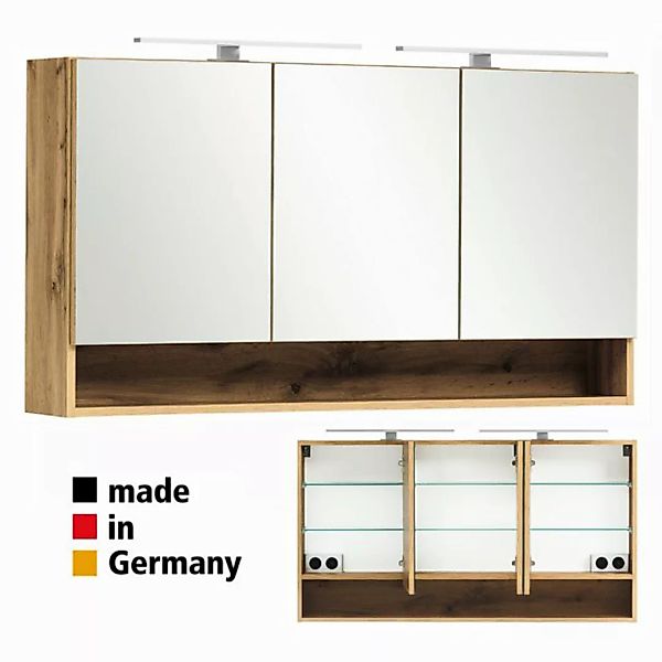 Lomadox Spiegelschrank KAHLA-03 120 cm in Wotan Eiche Nb. inkl. Beleuchtung günstig online kaufen