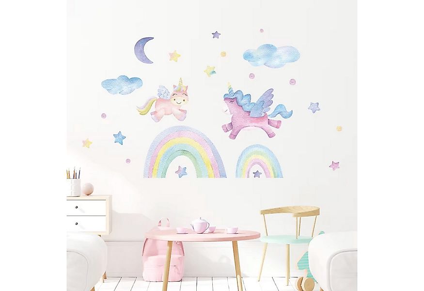 Montegoni Wandtattoo Cartoon Einhorn Regenbogen Wandaufkleber (Wolken,Mond, günstig online kaufen