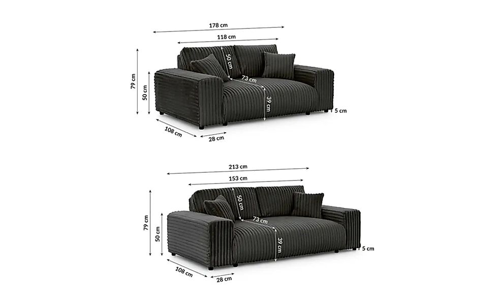 Polstergarnitur 2er-Set   ¦ grau ¦ Maße (cm): B: 213 H: 79 Polstermöbel > S günstig online kaufen