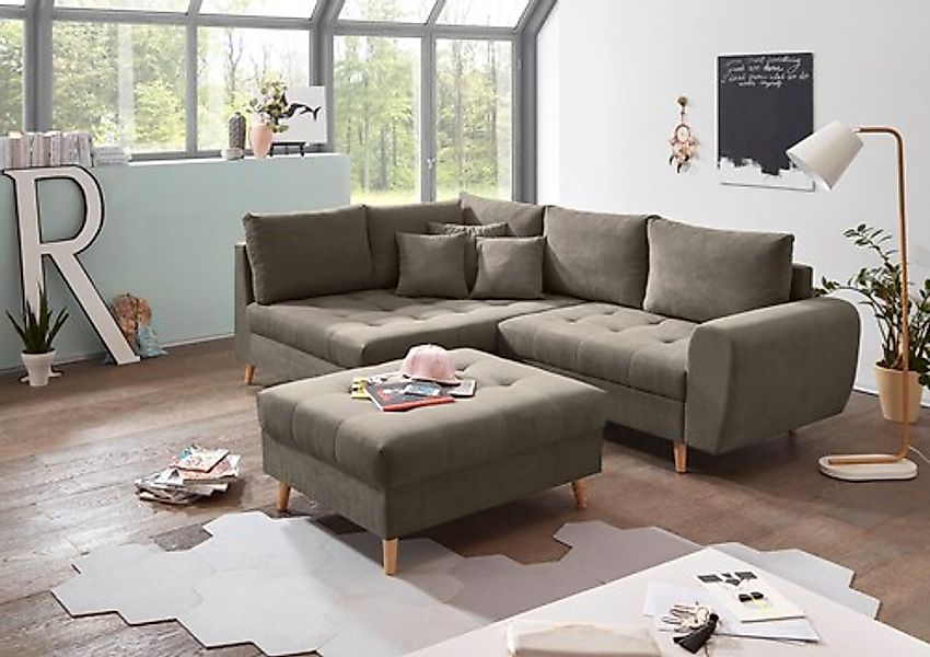 ED EXCITING DESIGN Ecksofa »Alice L-Form« mit Hocker & 3 Zierkissen günstig online kaufen