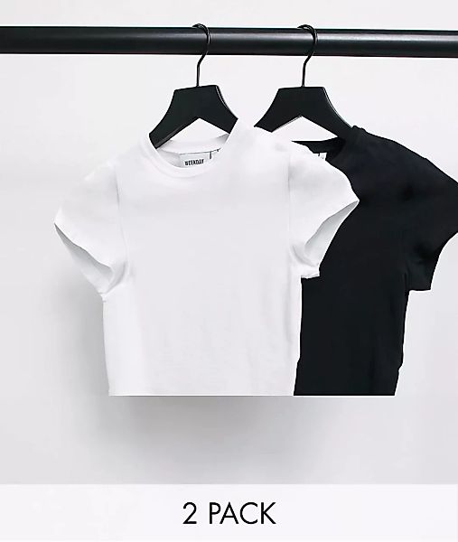 Weekday – Sabra – Kurz geschnittene T-Shirts im 2er-Pack aus Bio-Baumwolle günstig online kaufen