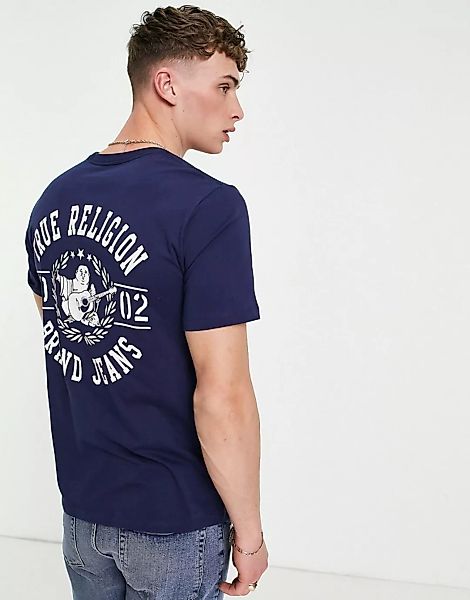 True Religion – T-Shirt mit Rundhalsausschnitt und Logo-Marineblau günstig online kaufen