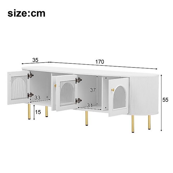 Ulife TV-Schrank Lowboard mit Glastüren, TV-Möbel, goldene Griffe und Beine günstig online kaufen