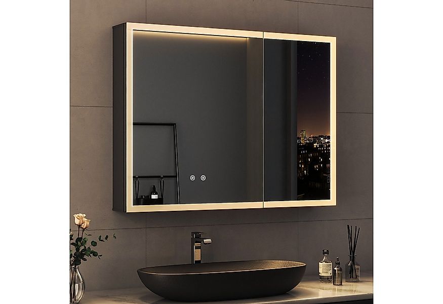 WDWRITTI Badezimmerspiegelschrank LED Spiegelschrank Schwarz Aluminum Badez günstig online kaufen