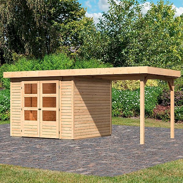 Karibu Gartenhaus "Arnis 3,5" mit Anbaudach 2,40 cm Breite günstig online kaufen