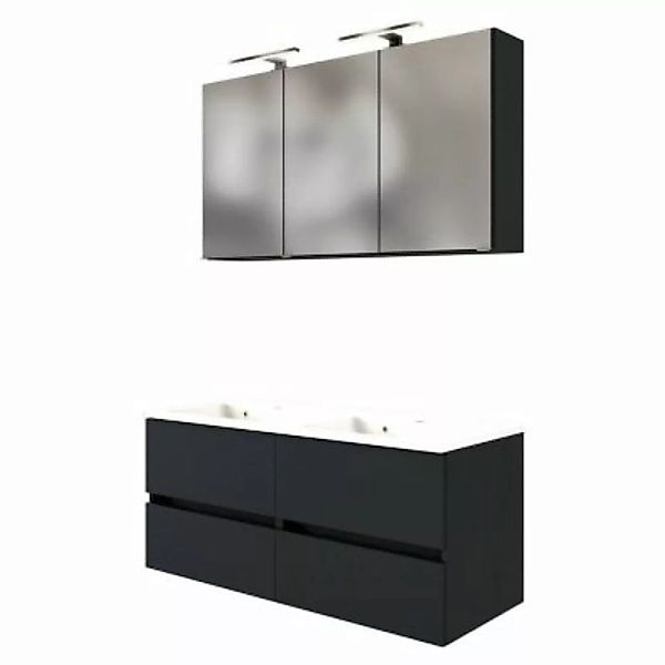 Lomadox Doppel Waschplatz-Set 120 cm inkl. LED Spiegelschrank ARLON-03 matt günstig online kaufen