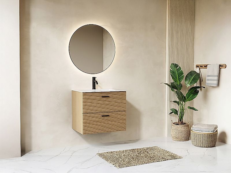 Waschtischunterschrank geriffelt hängend - 2 Schubladen - Natur hell - 60 c günstig online kaufen