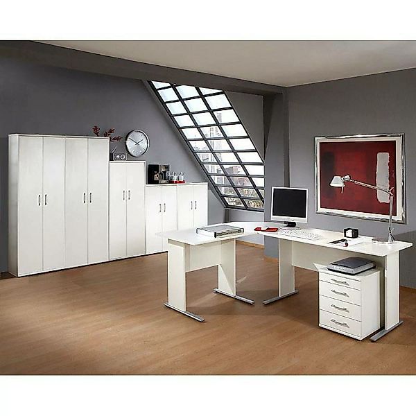 Büromöbel Set STETTIN-16 in weiß, Eckschreibtisch mit Container, 5 Aktensch günstig online kaufen