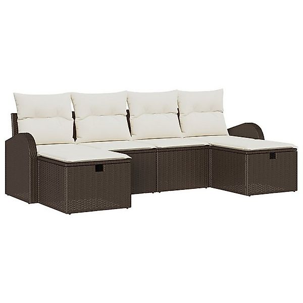 vidaXL Loungesofa 6-teiliges Garten Sofa Set mit Kissen Braun Poly Rattan, günstig online kaufen