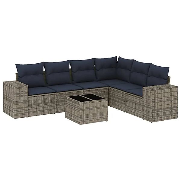 vidaXL 7-Tlg Gartensofa-Set mit Kissen Grau Polyrattan 3222620 günstig online kaufen