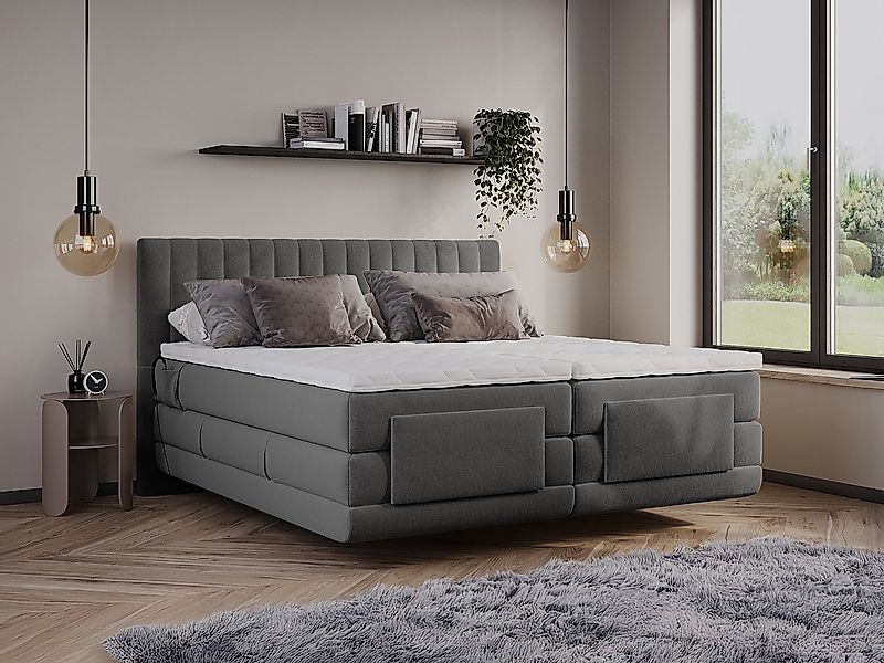 Komplettes Boxspring-Set - Kopfteil mit vertikalen Nähten + elektrischer Re günstig online kaufen
