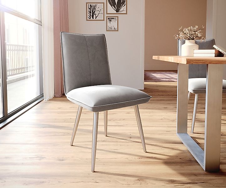 DELIFE Polsterstuhl Lelio-Flex, 4-Fuß konisch Edelstahl Samt Grau Taschenfe günstig online kaufen