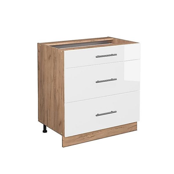 Vicco Küchenunterschrank Fame-Line Weiß Hochglanz/Goldkraft Eiche 80 cm mit günstig online kaufen