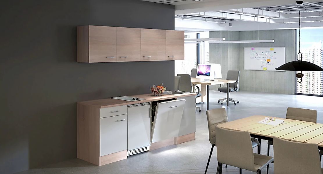 Flex-Well Classic Büroküche Florida 210 cm Weiß-Sonoma Eiche günstig online kaufen