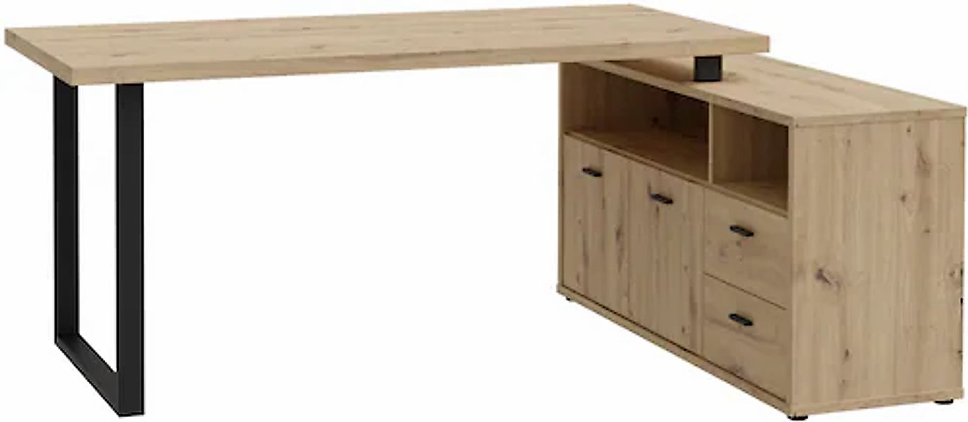 FORTE Eckschreibtisch »Goldsboro«, mit 2 Schubladen & Türen, Metallkufe & - günstig online kaufen