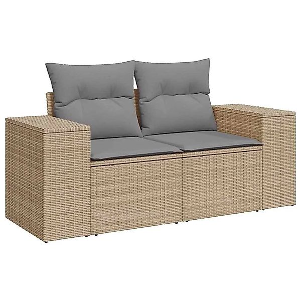 vidaXL Gartensofa mit Kissen 2-Sitzer Beige Poly Rattan 366108 günstig online kaufen