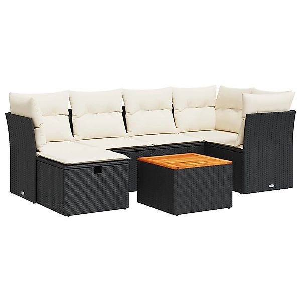 vidaXL 7-Tlg Garten-Sofagarnitur mit Kissen Schwarz Poly Rattan 3325759 günstig online kaufen