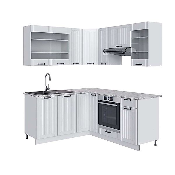 Vicco Fame-Line Eckküche Weiß Landhaus/Weiß 160 x 190 cm AP Marmor günstig online kaufen