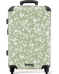 NoBoringSuitcases.com© Hartschalen-Trolley Hellgrün mit weißen Blüten günstig online kaufen