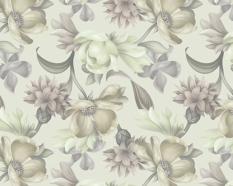 Fototapete "Pastel Flowers Green" 4,00x2,50 m / Glattvlies Perlmutt günstig online kaufen
