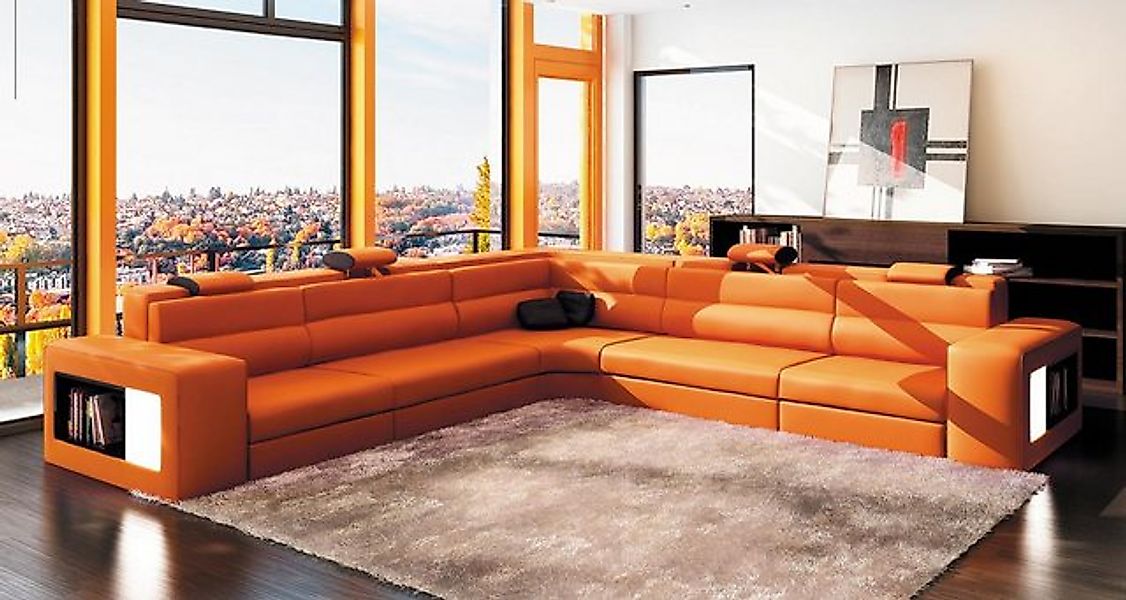 JVmoebel Ecksofa Luxus großes L-Form Sofa Orange Eckgarnitur+LED Brandneu, günstig online kaufen
