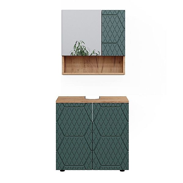 Vicco Badmöbel-Set Irma, Goldkraft Eiche/Grün, 2 Teile, Unterschrank 60 cm, günstig online kaufen