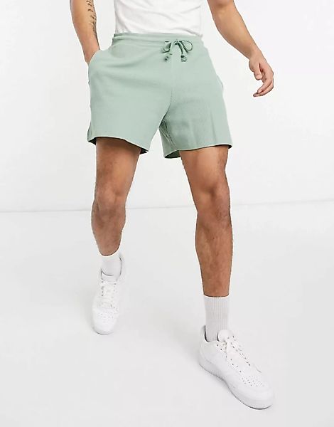 ASOS DESIGN – Oversize-Shorts mit Waffelstruktur in Graublau-Grün günstig online kaufen