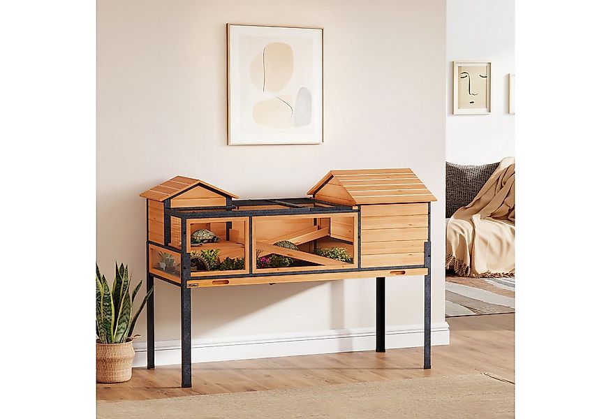 PawHut Kleintierstall mit 2 Räume, 2 Stockwerke, Fenster, Rampen, für Schil günstig online kaufen