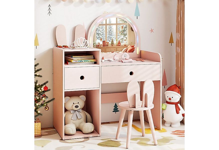 COSTWAY Schminktisch (2-St), Kosmetiktisch Stuhlset Kinder mit Spiegel günstig online kaufen