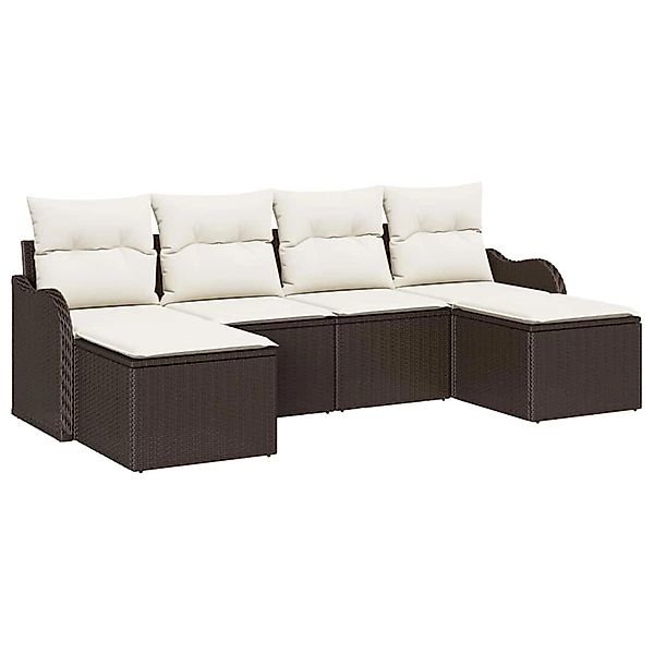 vidaXL Garten-Sofa-Set mit Kissen 6-Tlg Braun und Weiß Poly Rattan 3354477 günstig online kaufen