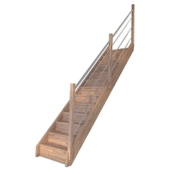 Treppe Mykonos Pro Eiche Gerade 90 cm Setzstufen Holz-Edelstahl-Geländer R günstig online kaufen
