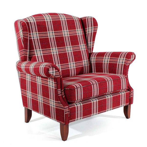 Big Sessel Karo rot im Landhausstil optional mit Fußhocker günstig online kaufen