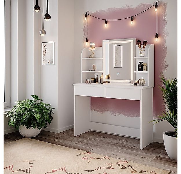Vicco Schminktisch Charlotte, Weiß, 108 cm mit LED-Spiegel günstig online kaufen