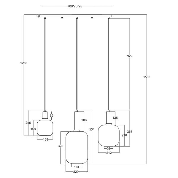 Hängeleuchte Fumo, Rauchglas, dreiflammig, linear günstig online kaufen