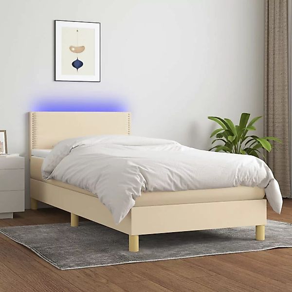 vidaXL Boxspringbett Boxspringbett mit Matratze LED Creme 100x200 cm Stoff günstig online kaufen