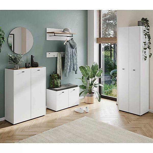 Garderoben-Set 6-teilig modern mit Garderobenpaneel, Flurschrank, weiß mit günstig online kaufen