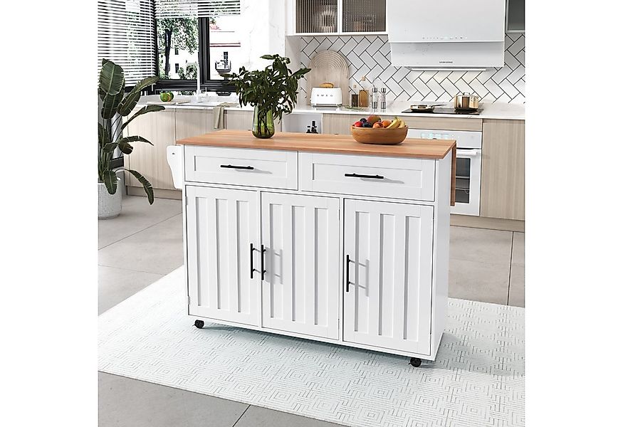 Merax Küchenwagen mit erweiterbarer Arbeitsplatte, Kücheninsel mit 5 Rollen günstig online kaufen