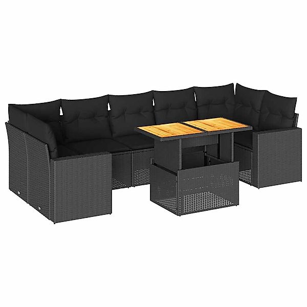 vidaXL 8-Tlg Garten-Sofagarnitur mit Kissen Schwarz Poly Rattan 3327009 günstig online kaufen