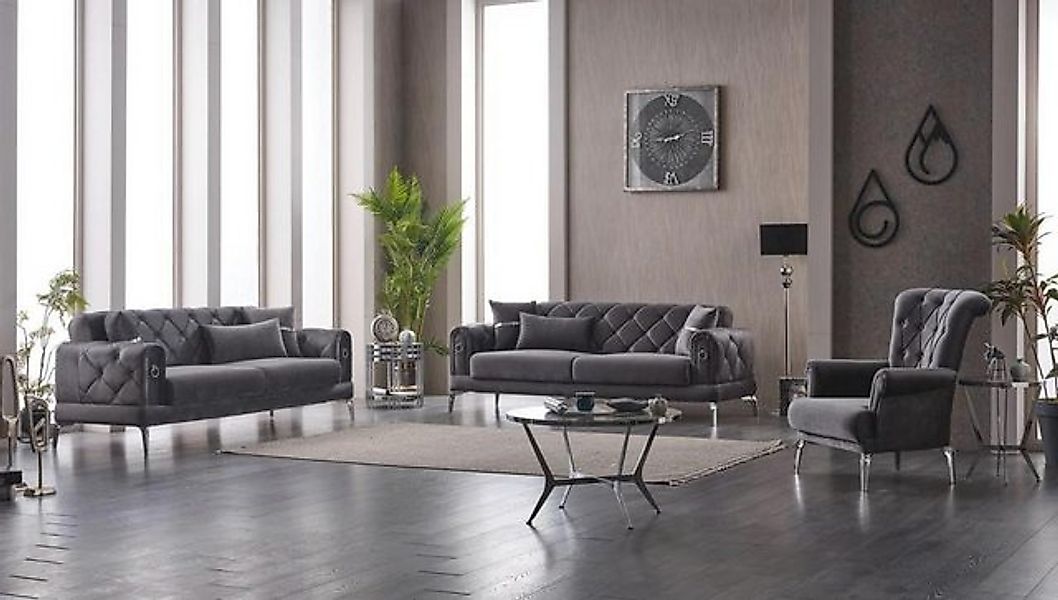 JVmoebel Sofa Sofagarnitur Dreisitzer Sofa 3 Sitz Stoff Polstersofa Grau Se günstig online kaufen