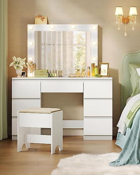 Woltu Schminktisch (1-St), mit Spiegel, LED-Beleuchtung, mit Hocker, 7 Schu günstig online kaufen