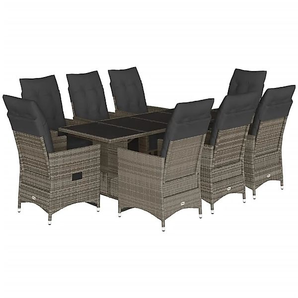 vidaXL 9-tlg Garten-Bistro-Set mit Kissen Grau Poly Rattan Modell 1 günstig online kaufen