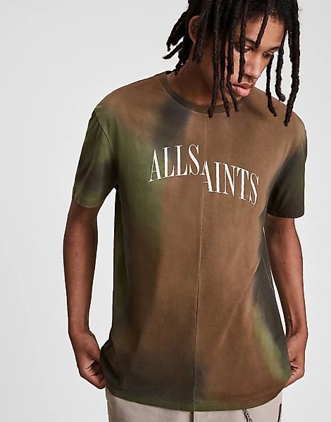 AllSaints – Dropout – Mehrfarbiges T-Shirt mit Military-Batikmuster günstig online kaufen
