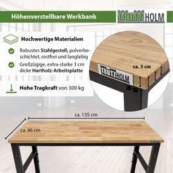 TRUTZHOLM Werkbank höhenverstellbar 135x46x88-97 cm 300kg günstig online kaufen