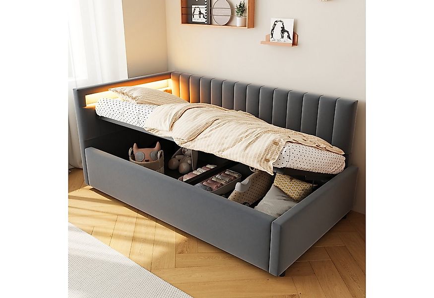 HAUSS SPOLE Schlafsofa 90x200 mit LED-Beleuchtung und hydraulischem Staurau günstig online kaufen