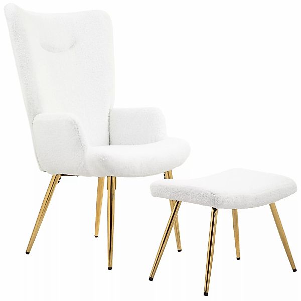 HOMCOM Ohrensessel mit Hocker, Sessel mit Sherpa-Bezug, Hohe Rückenlehne, L günstig online kaufen