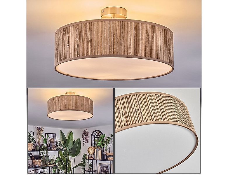 hofstein Deckenleuchte Deckenlampe aus Metall/Binsenstroh/Stoff/Kunststoff günstig online kaufen